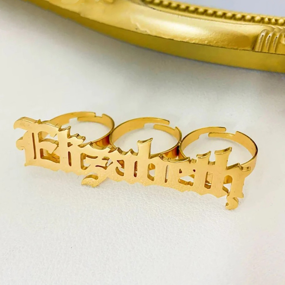 Statement Cocktail Ring - CUSTOM ชื่อแหวนผู้หญิง Knuckle ขนาดใหญ่ 3 นิ้วแหวนทองปรับที่กําหนดเองแหวนสแตนเลสสตีลเครื่องประดับ