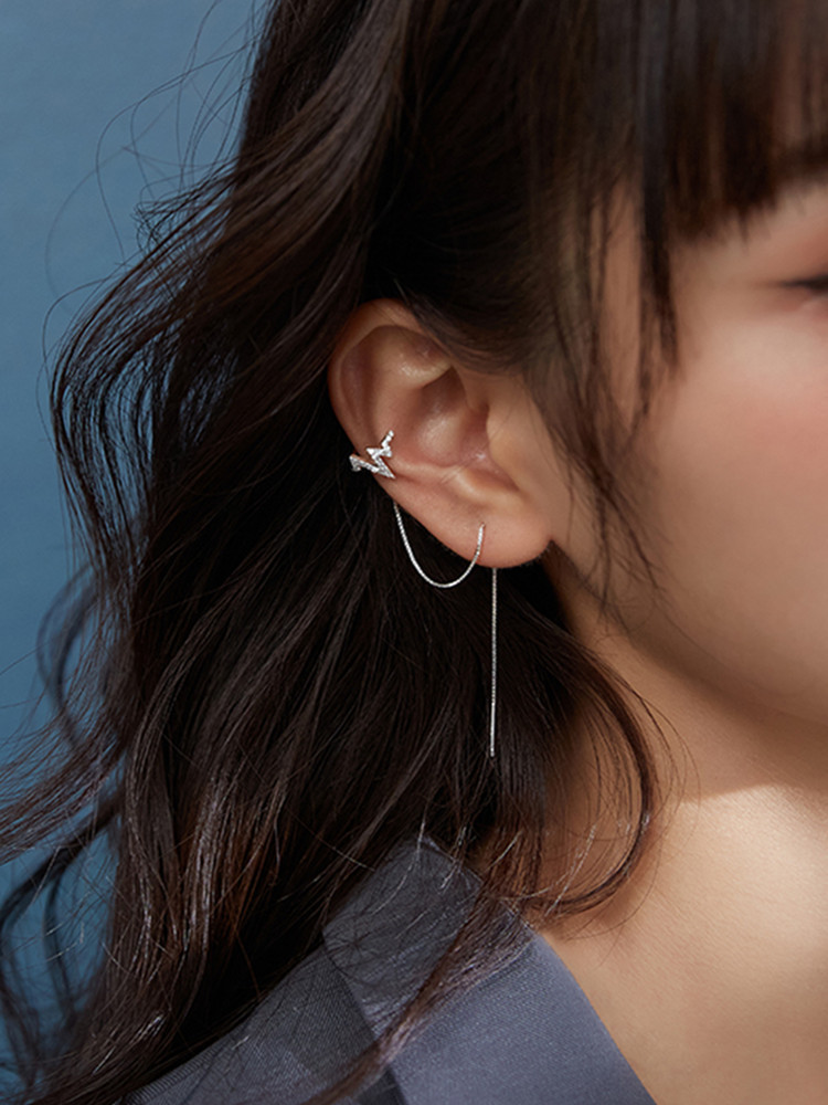 Ear Cuff No Piercing - ต่างหูหนีบแบบโซ่คู่ เงินแท้ 925 สำหรับผู้หญิง ไม่ต้องเจาะหู รุ่น