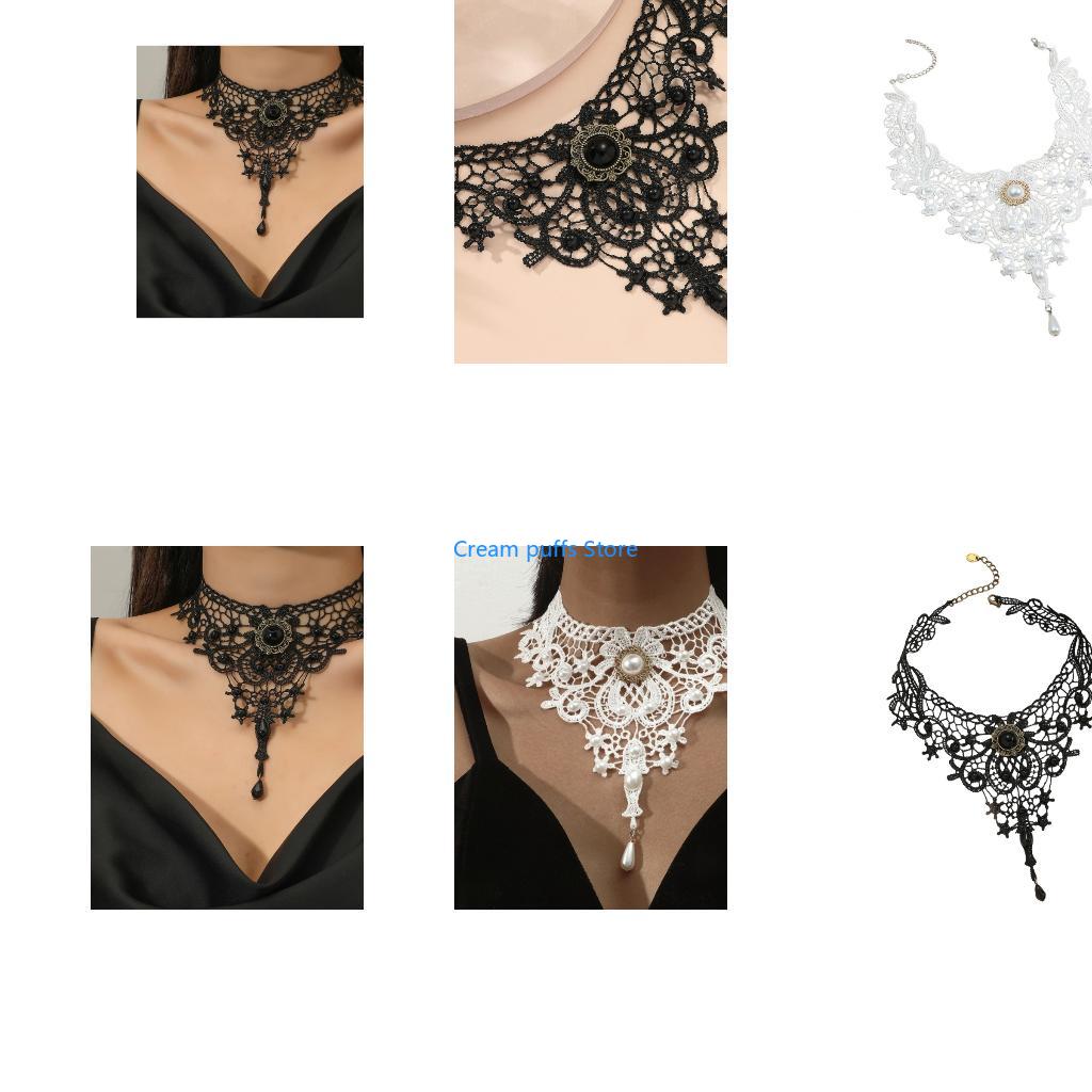 Crystal Choker Necklace - 50LE ลูกไม้สร้อยคอ Choker Gothic Steampunk ลูกไม้