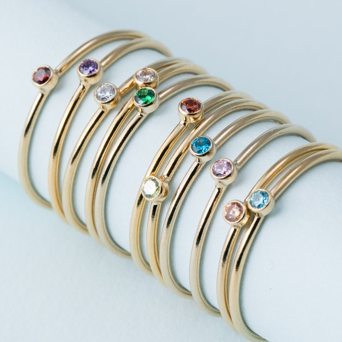 Birthstone Ring Set - Birthstone แหวน 14K gold Filled Knuckle