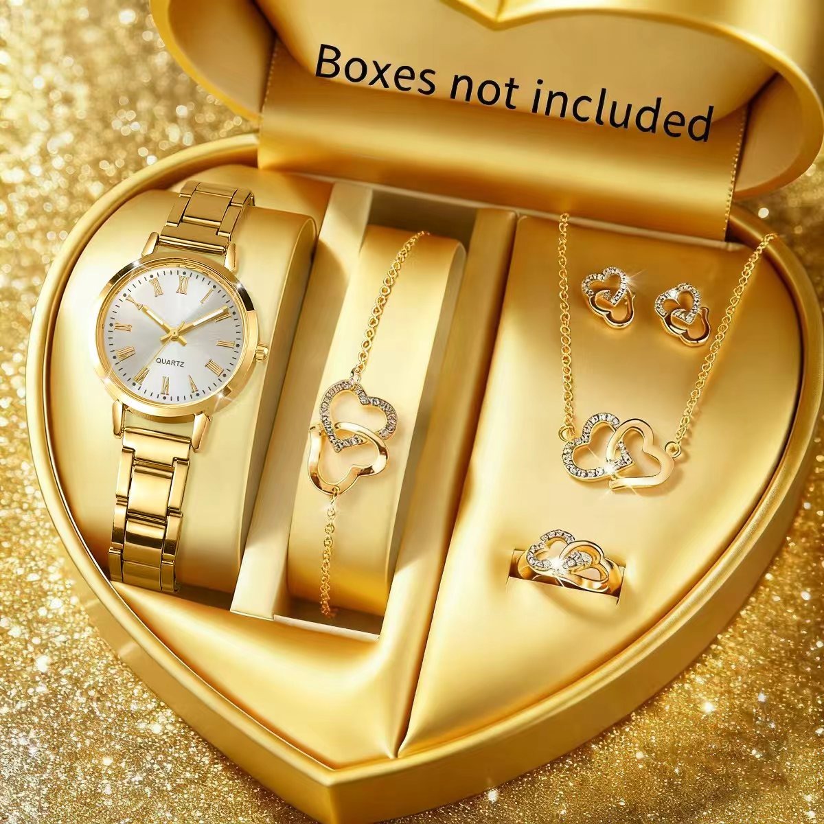 Jewelry Watch Making - 6 ชิ้นแฟชั่นผู้หญิงนาฬิกาควอทซ์ชุดเครื่องประดับไรน์สโตนสง่างามสุภาพสตรีนาฬิกาข้อมือโลหะผสมเรโลจิโอ เฟมินีโน(ไม่มีกล่อง)