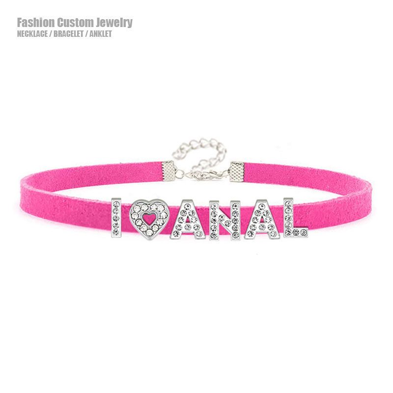 Crystal Choker Necklace - ตัวอักษรพลอยเทียมสุดฮอตที่เซ็กซี่ฉันรักปลอกคอทางทวารหนักทำด้วยตนเองสร้อยคอแบบโชคเกอร์โกธฮาราจูกุเครื่องประดับคอสเพลย์คู่รัก
