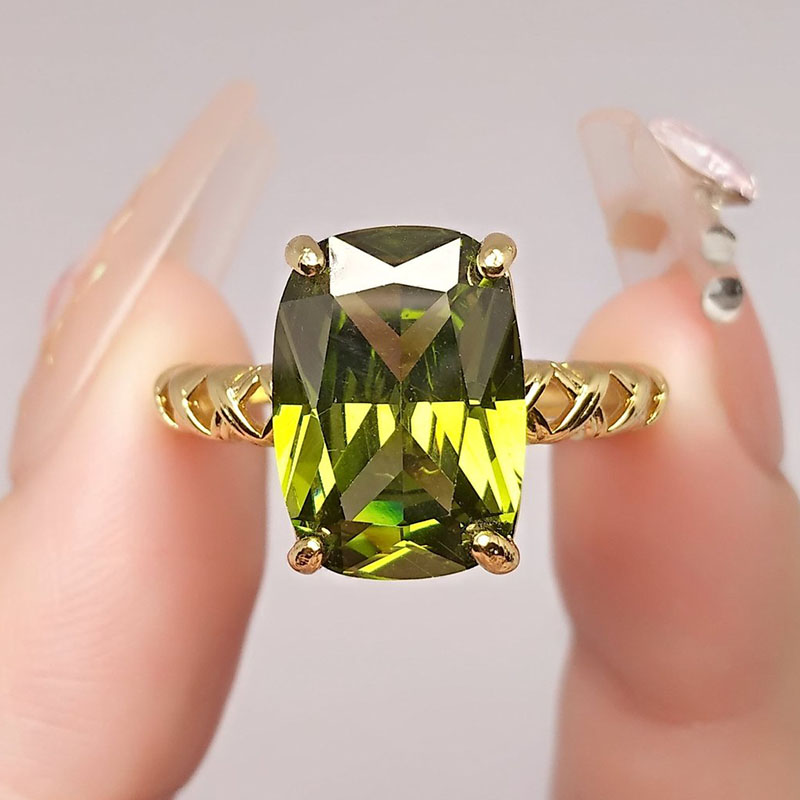Birthstone Ring Set - Olive สีเขียวคริสตัลสแควร์หินเปิดแหวนผู้หญิง Vintage Gold สีหมั้นสิงหาคม Birthstone