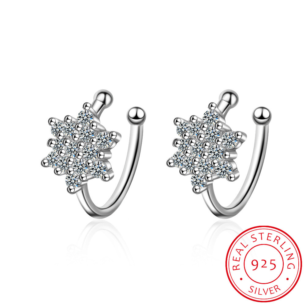 Ear Cuff No Piercing - Real 925เงินออกแบบใหม่ที่สวยงามดอกไม้หูต่างหูผู้หญิงที่ละเอียดอ่อน Cubic Zirconia ไม่มีเจาะหู Cuff