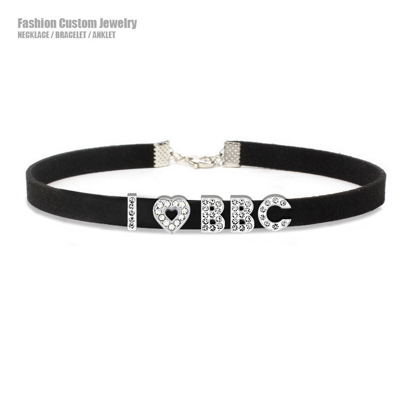 Crystal Choker Necklace - Goth เซ็กซี่ Rhinestone ตัวอักษร I Love