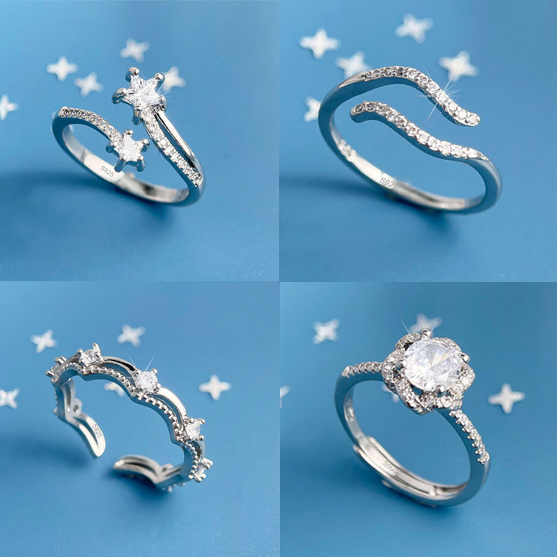 Statement Cocktail Ring - แหวนเงินแท้ 925 สำหรับผู้หญิง ดีไซน์เรขาคณิต เครื่องประดับชั้นดี ปรับขนาดได้