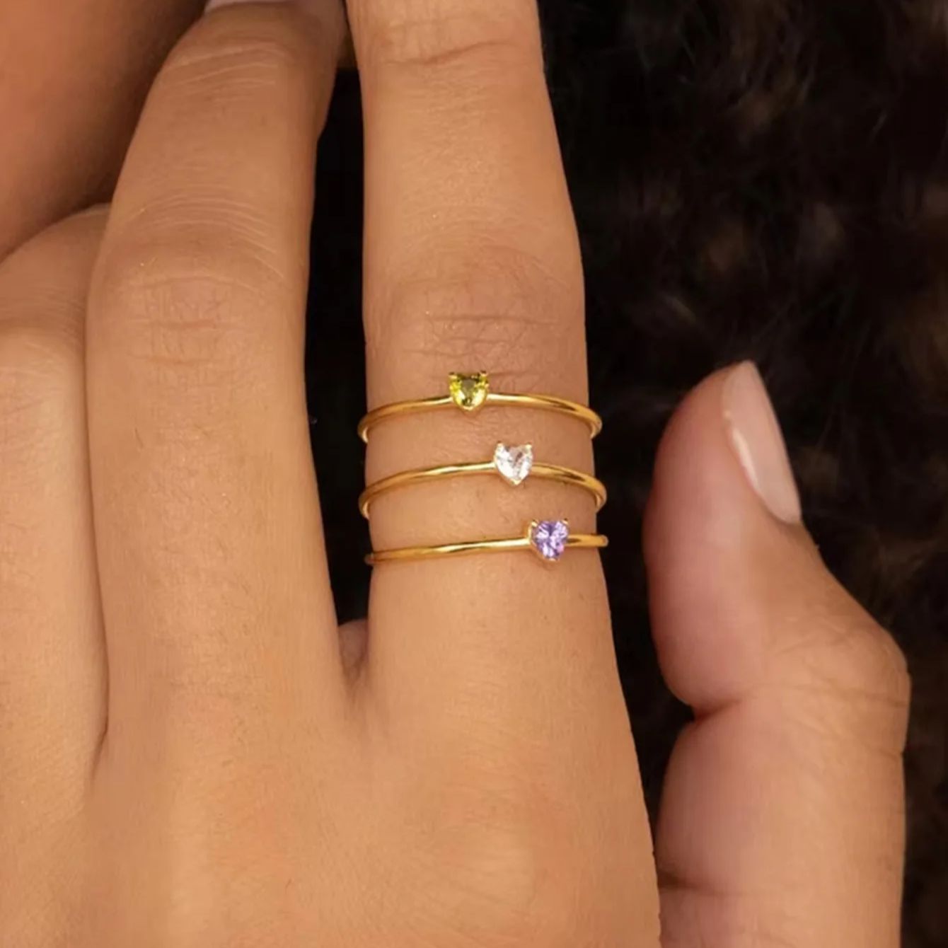 Birthstone Ring Set - 12 Birthstone Zirconia แหวนหัวใจผู้หญิงสแตนเลสสตีลสีแหวนหัวใจความงามงานแต่งงานเครื่องประดับจัดส่งฟรี