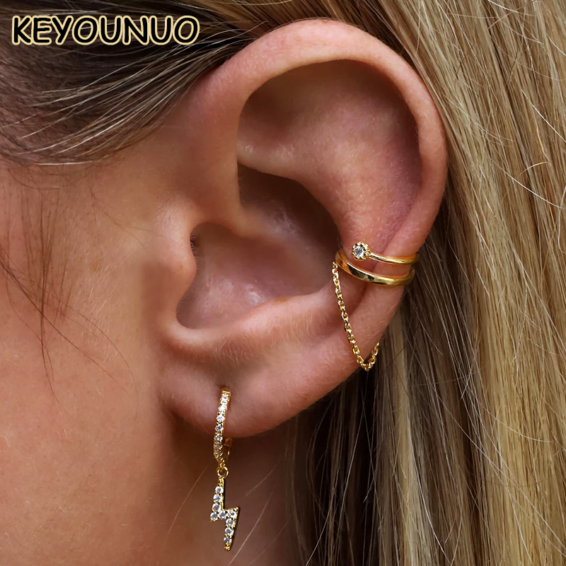 Ear Cuff No Piercing - YOUNUO Gold Filled Silver สี Zircon