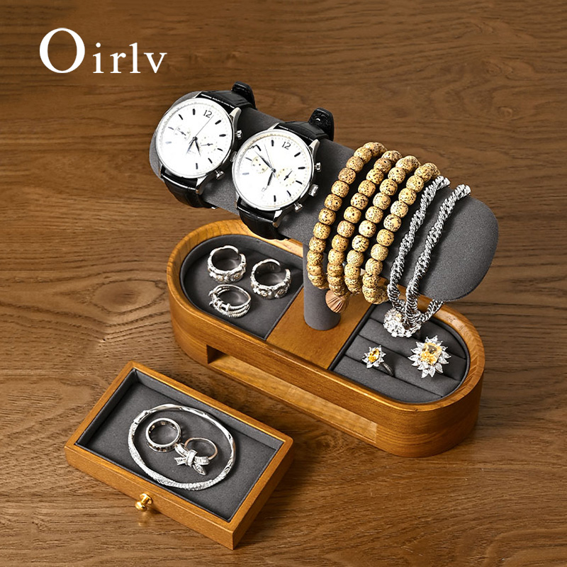Watch Display Box - Oirlv ไม้เนื้อแข็งนาฬิกาออแกไนเซอร์ชั้นวาง T-bar นาฬิกาผู้ถือออแกไนเซอร์ตู้โชว์สร้อยข้อมือกําไลข้อมือเครื่องประดับยืนแสดงนาฬิกาการจัดเก็บ