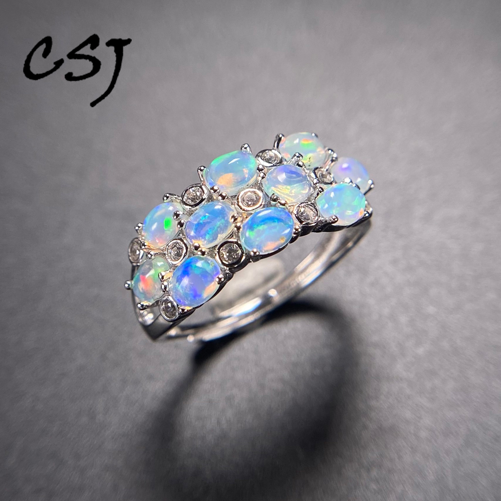 Birthstone Ring Set - Elegant สีขาวธรรมชาติแหวนโอปอลเงินแท้ 925 ตุลาคม Birthstone 3*4