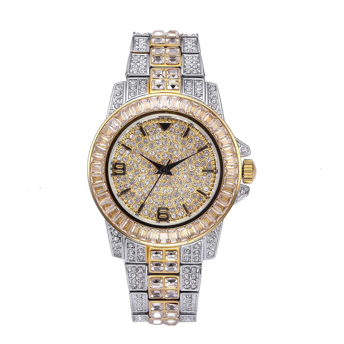 Jewelry Watches Men - นาฬิกาควอตซ์หรูหราประดับเพชรเต็มเรือนสำหรับผู้ชายและผู้หญิง สไตล์ฮิปฮอป สีทอง แฟชั่น นาฬิกาข้อมือ นาฬิกาเครื่องประดับธุรกิจ