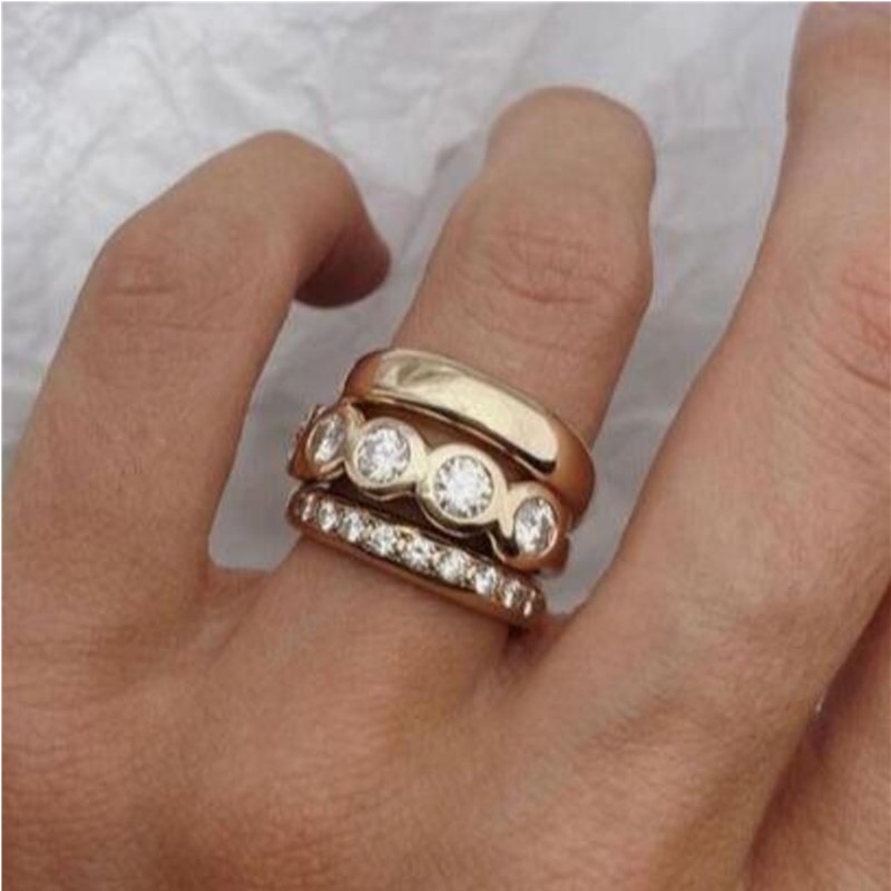 Statement Cocktail Ring - ORZTOON แฟชั่น 2024 ใหม่เรขาคณิต Inlay Zircon