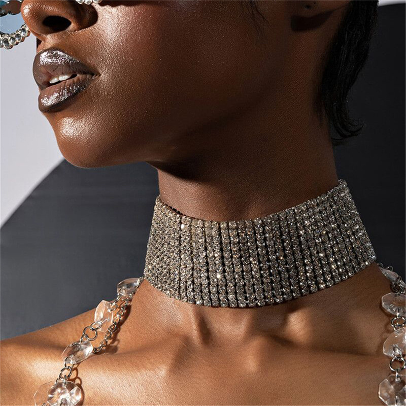 Crystal Choker Necklace - สร้อยคอผู้หญิงคริสตัลสร้อยคอChoker Collares Para mujer Gothโปнаюเครื่องประดับDropสร้อยคอต่างหูชุด