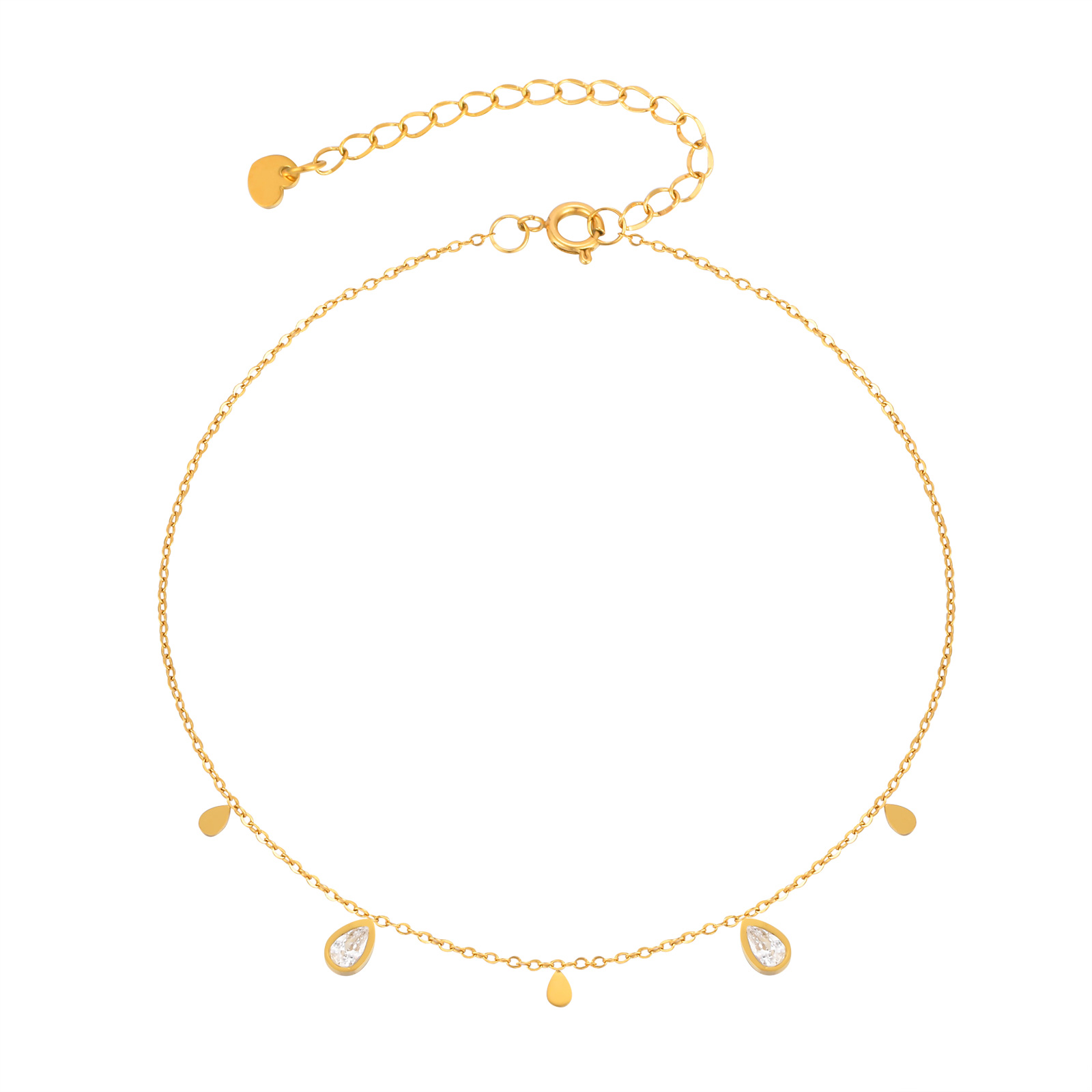 Jc Jewelry & Watches - Dainty Water Drop Zircon Anklet สําหรับผู้หญิง,ทองสีสแตนเลสสตีล