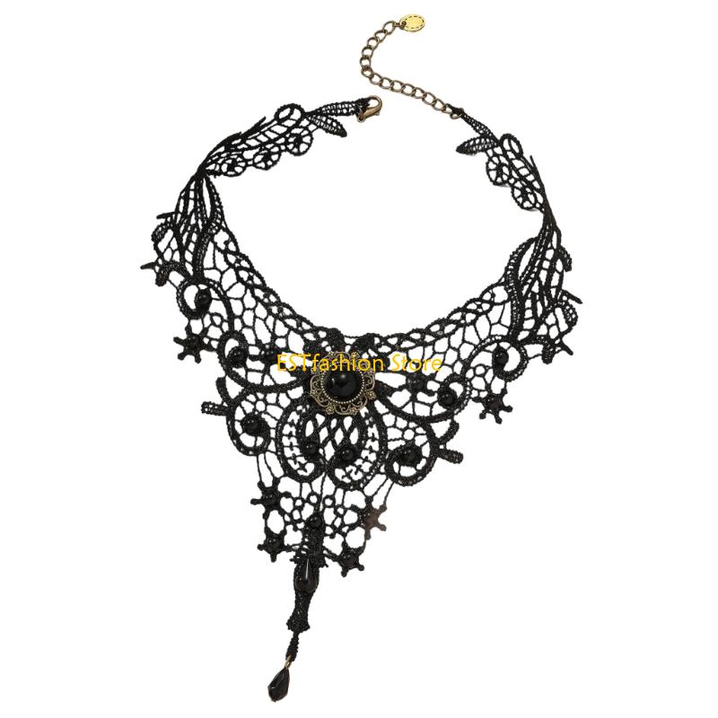 Crystal Choker Necklace - Y5GC ลูกไม้สร้อยคอ Choker Gothic Lace สร้อยคอสร้อยคอแวมไพร์สร้อยคอจี้สำหรับผู้หญิงฮาโลวีนเครื่องแต่งกาย