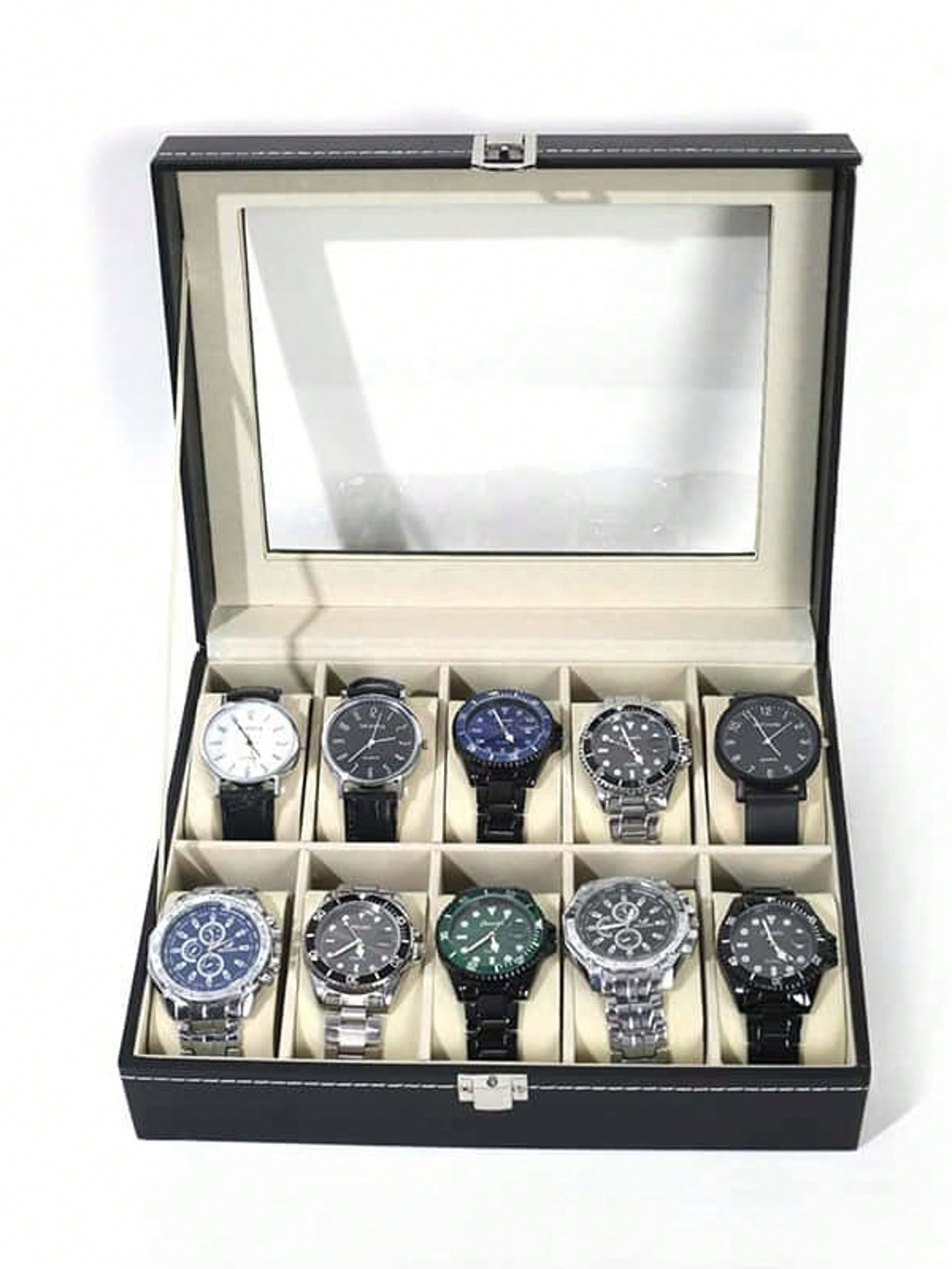 Jewelry Watches Men - กล่องใส่นาฬิกาหนังพร้อมกุญแจล็อค, กล่องโชว์นาฬิกาความจุขนาดใหญ่, กล่องเก็บเครื่องประดับระดับไฮเอนด์สำหรับผู้ชายและผู้หญิง, สำหรับโต๊ะเครื่องแป้งในบ้าน