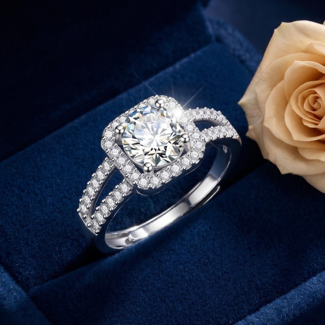 Statement Cocktail Ring - แหวนเงินแท้ 925 สุดหรูสำหรับผู้หญิง เครื่องประดับเรียบหรู ดูเหมือนแหวนเพชร แหวนเพชรเลียนแบบ