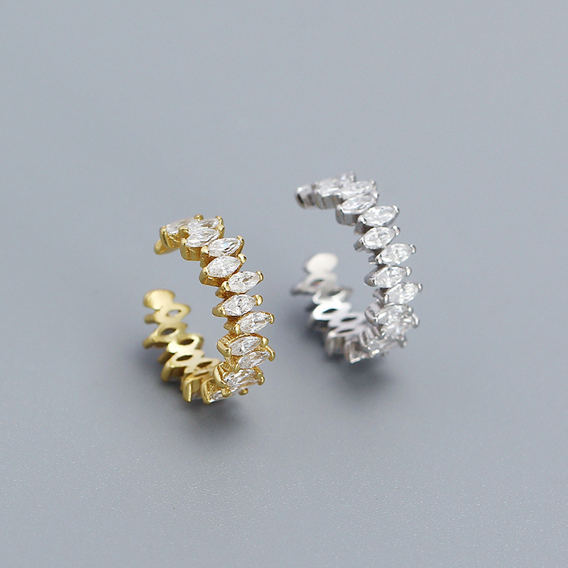 Ear Cuff No Piercing - เครื่องประดับเงินแท้ 925 ยี่ห้อ Uniorsj สไตล์เรียบง่าย ต่างหูแบบหนีบประดับเพชรซิคอนสีขาว