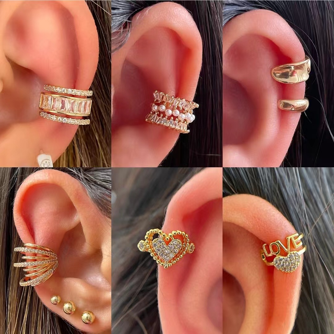 Ear Cuff No Piercing - เกาหลีแฟชั่นZircon Ear Clipต่างหูผู้หญิงเครื่องประดับหูCuffsไม่มีรูVINTAGEปลอมเจาะต่างหูคริสตัลหรูหรา