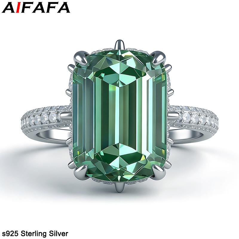 Sterling Silver Ring - แหวนเงินแท้ 925 ประดับมรกตพาราอิบาสีเขียว สำหรับผู้หญิงและผู้ชาย ประกายระยิบระยับ ขนาด