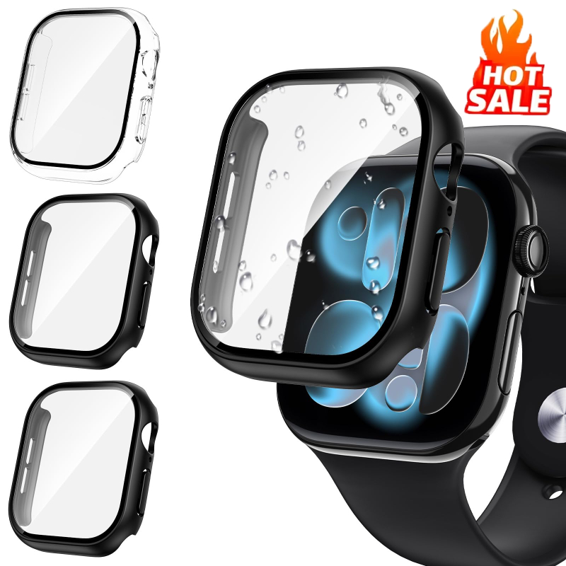 Jewelry Smart Watches - 3 ชิ้นแก้ว + ฝาครอบสำหรับแอปเปิ้ลวอทช์กรณี 46-42-44-40-45-41 มม.กันชนป้องกันหน้าจอไอวอทช์