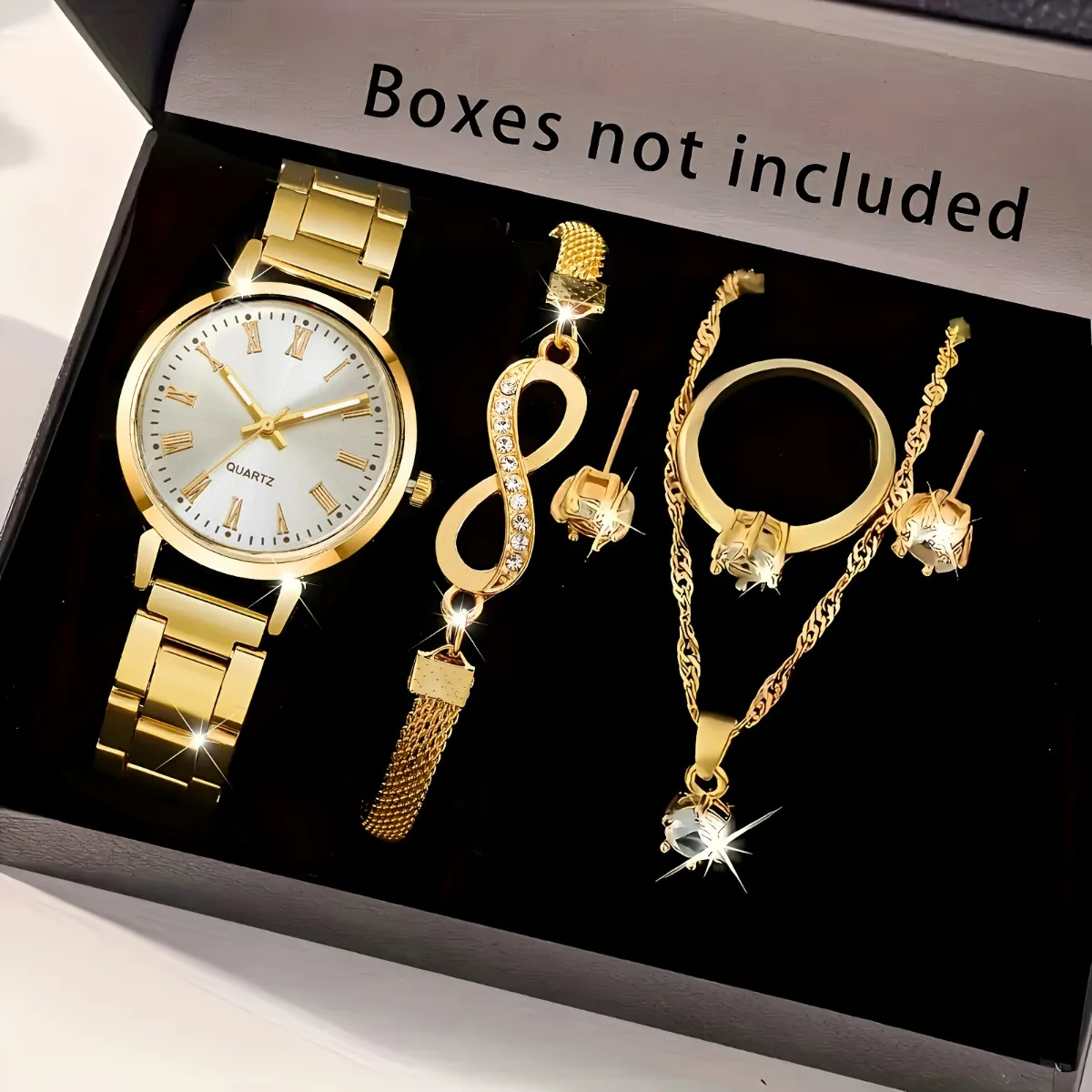 Jewelry Watch Making - 20266 ชิ้น/เซ็ตผู้หญิงที่สง่างามนาฬิกาควอตซ์แฟชั่นหน้าปัดเรียบง่ายนาฬิกาข้อมือสุภาพสตรีชุดเครื่องประดับไรน์สโตน เรโลจ มูเยร์(ไม่มีกล่อง)