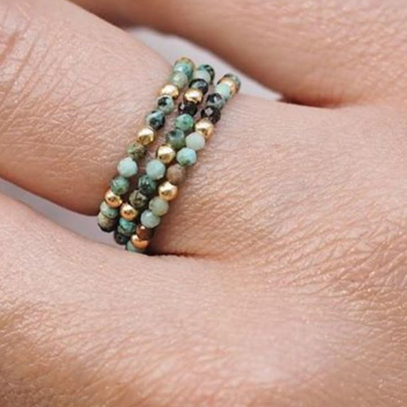 Birthstone Ring Set - แหวนคริสตัล วางซ้อนกันได้ ลูกปัด Boho Birthstone Chain