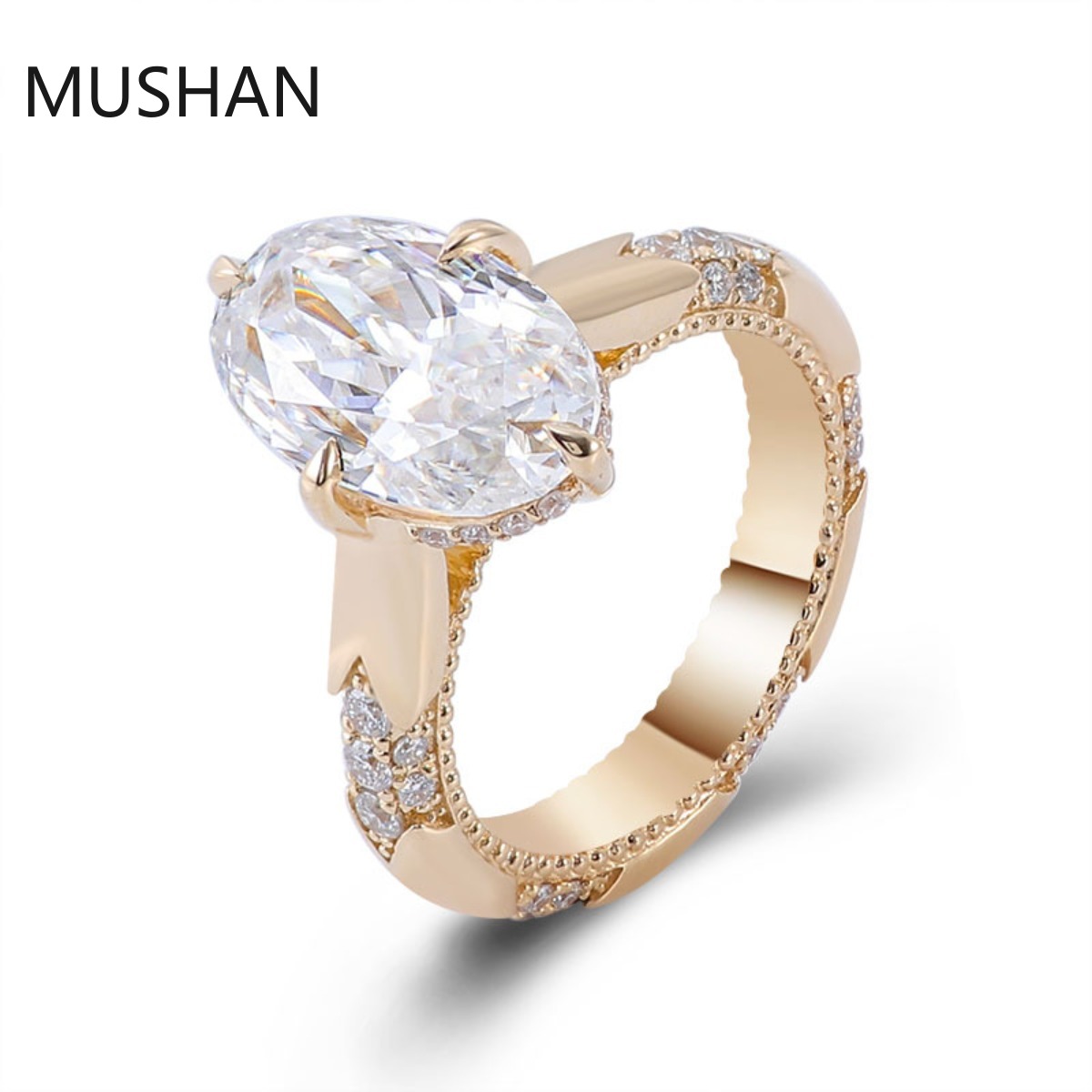 Moissanite Ring - MUSHAN แหวนทองคำ 14K 18K หรูหราสั่งทำพิเศษ พร้อมเพชรโมอิสซาไนต์และอัญมณีเพชรสังเคราะห์