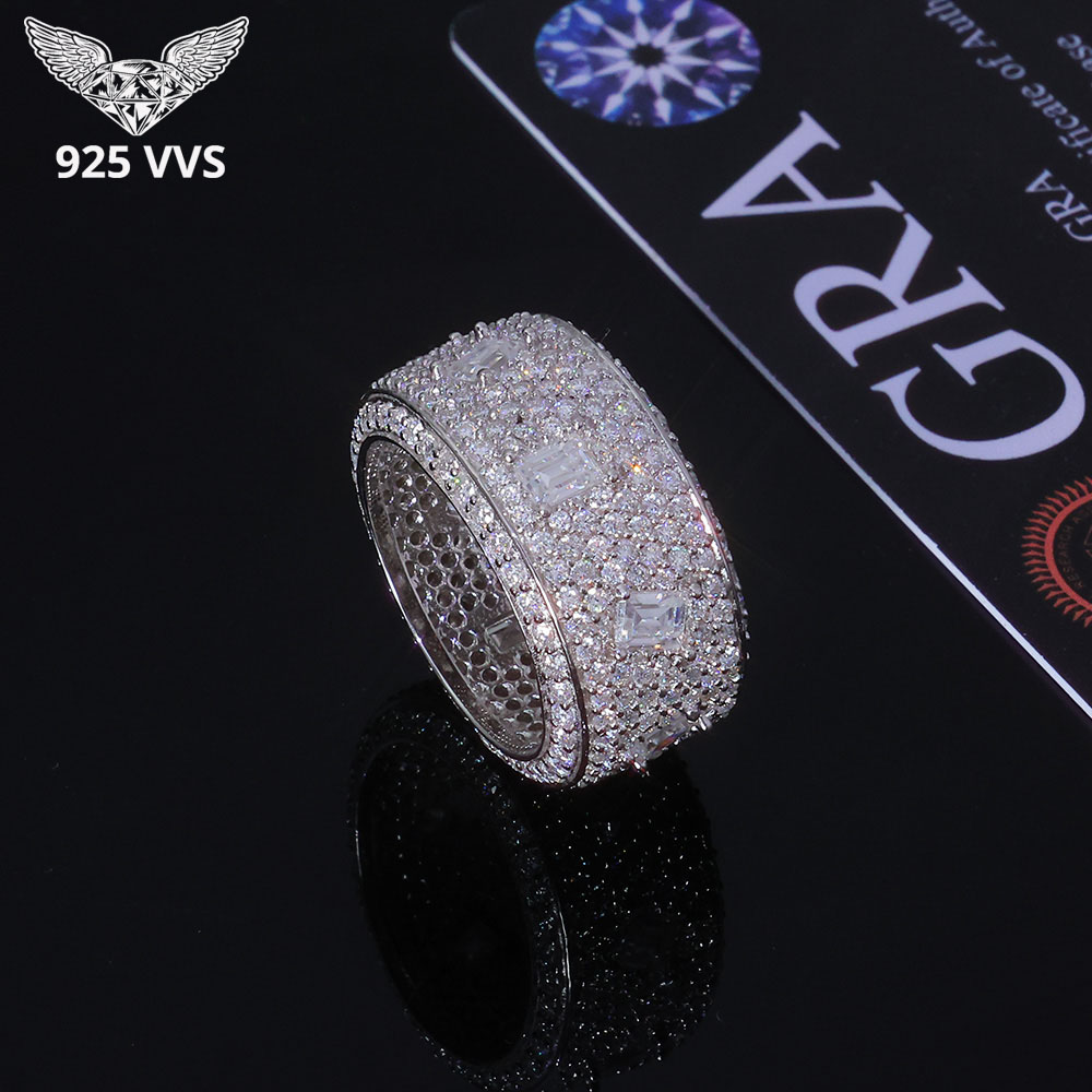 Moissanite Ring - แหวนมอยส์ซาไนต์ 925 VVS เครื่องประดับฮิปฮอป แหวนเพชรโมอิสซาไนต์ทรงกลมและทรงเหลี่ยม ประดับเพชรเต็มวง