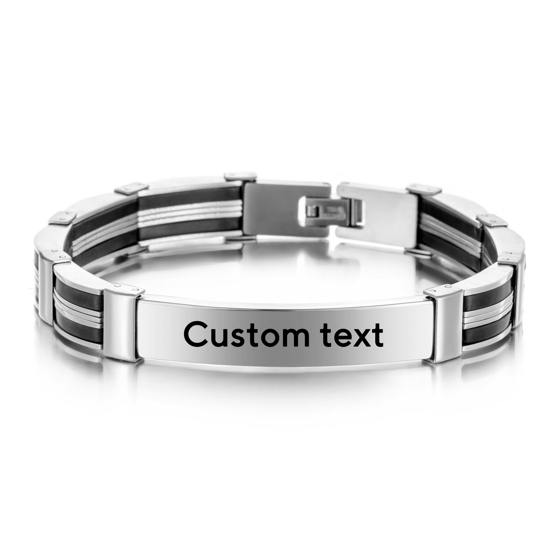 Jewelry Watches Men - กำไลข้อมือสแตนเลสสตีลแบบพังก์สลักชื่อได้สำหรับผู้ชายและผู้หญิง สายนาฬิกาซิลิโคนเรียบ พร้อมสลักโลโก้ กำไลข้อมือแบบมีชื่อ ของขวัญ เครื่องประดับ