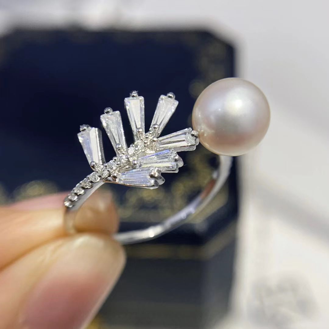 Sterling Silver Ring - อุปกรณ์ติดตั้งแหวนเงินแท้ S925 ปรับขนาดได้ สำหรับไข่มุกขนาด 8-9 มม.