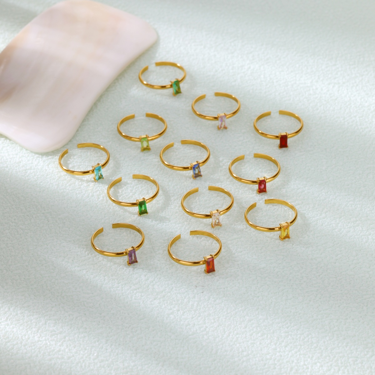 Birthstone Ring Set - สีม่วงZircon Squareแหวนผู้หญิงผู้ชาย 12 สีBirthstone Goldสีแหวนสแตนเลสงานแต่งงานเครื่องประดับคริสต์มาสAnillos