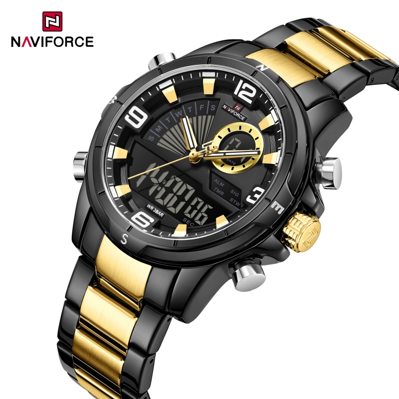 Watch Display Box - NAVIFORCE นาฬิกาข้อมือผู้ชายจอแสดงผลคู่ 3ATM กันน้ำ สายสแตนเลส นาฬิกาข้อมือกีฬาทหาร
