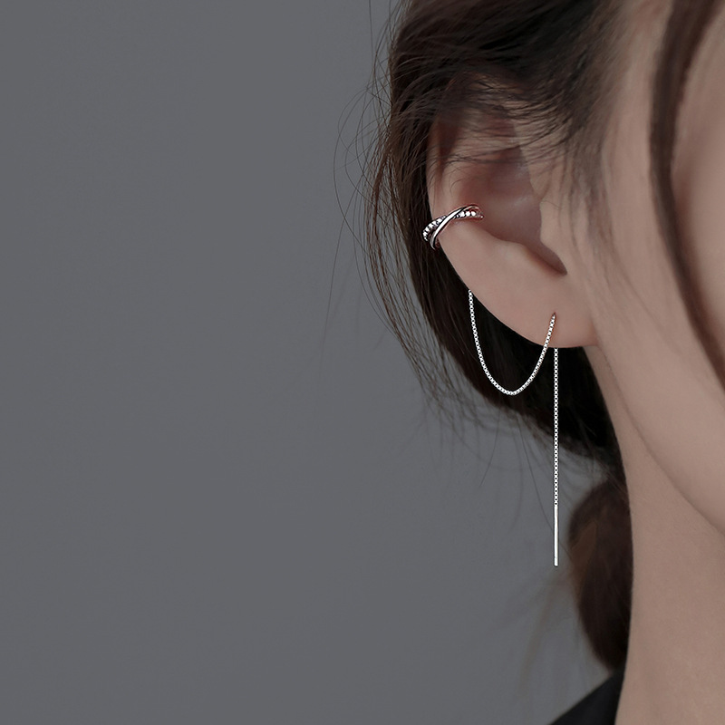 ต่างหูหนีบแบบโซ่คู่ เงินแท้ 92 - Ear Cuff No Piercing บทวิจารณ์และราคา