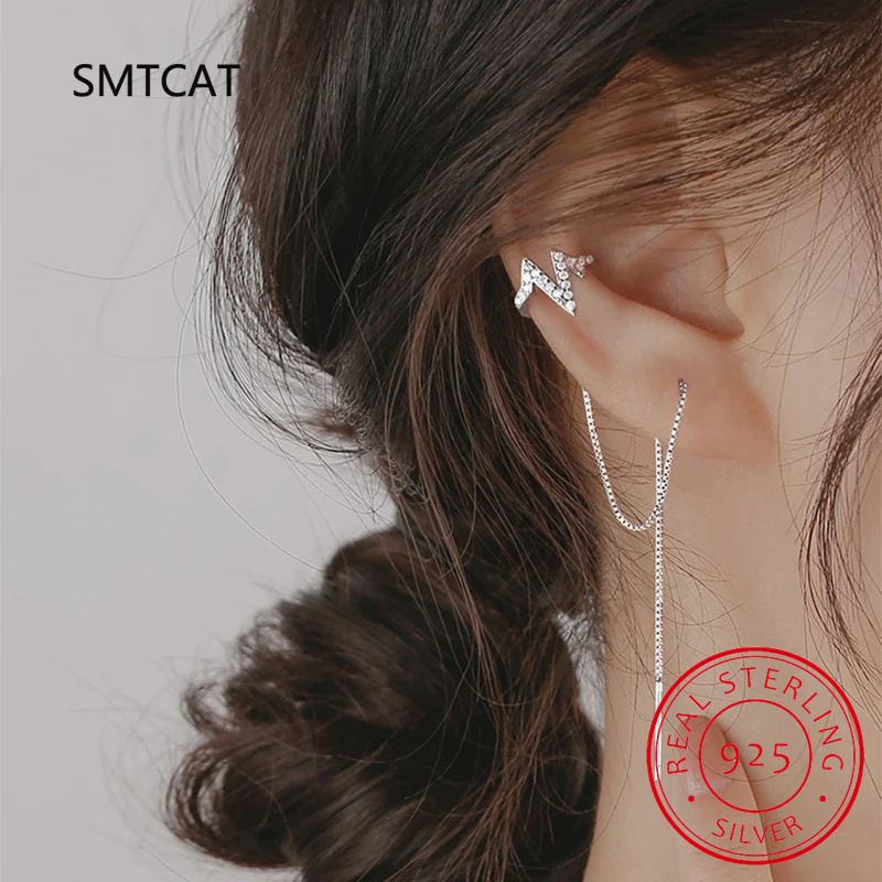 ต่างหูหนีบแบบโซ่คู่ เงินแท้ 92 - Ear Cuff No Piercing บทวิจารณ์และราคา