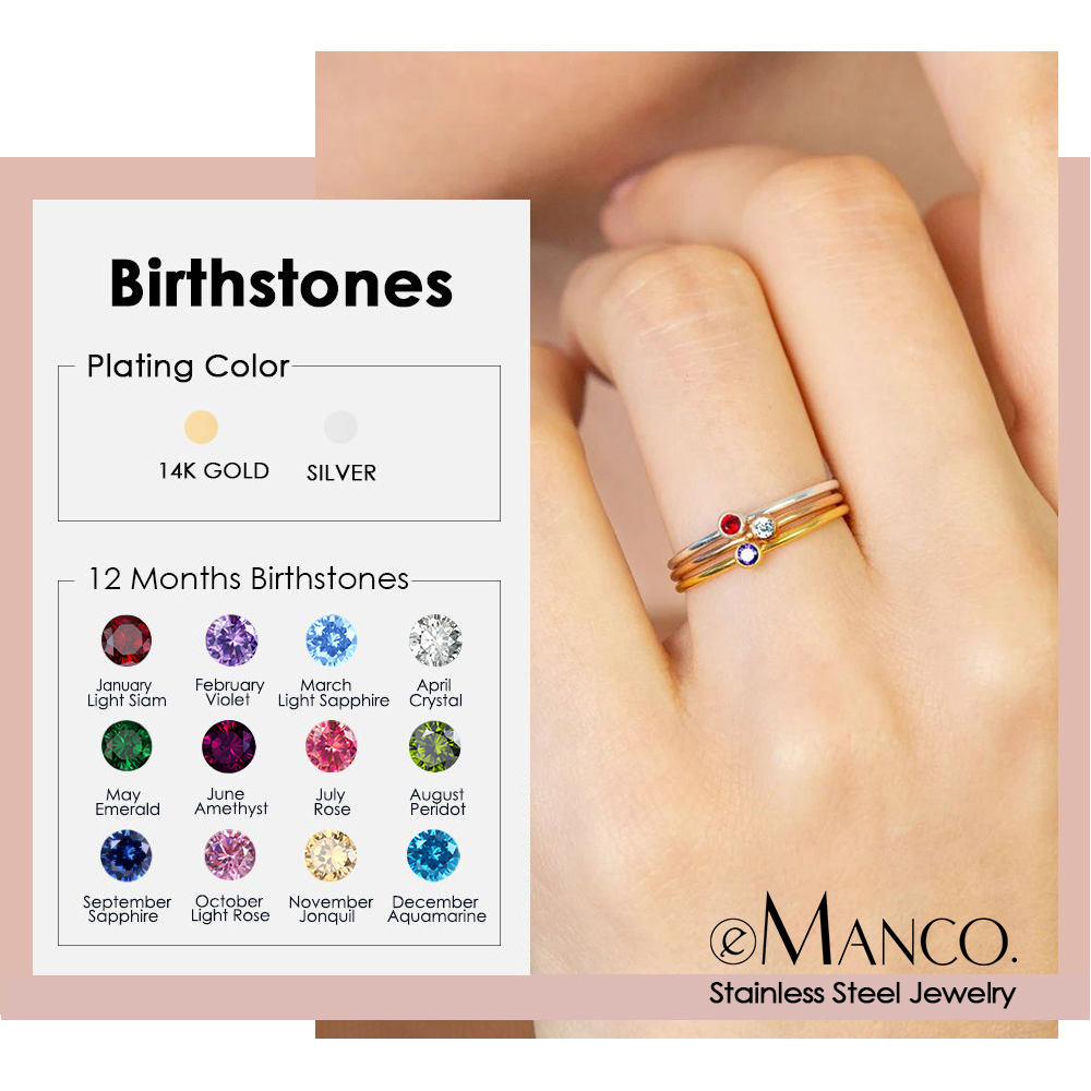 แหวนสแตนเลสสตีล EMANCO ประดับพ - Birthstone Ring Set บทวิจารณ์และราคา