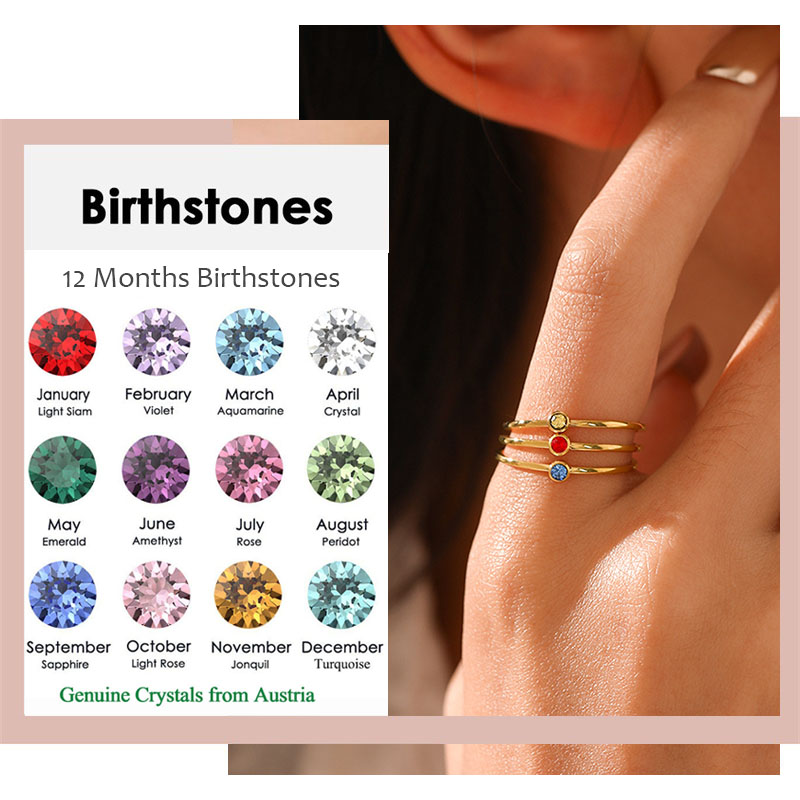 สแตนเลส Birthstone แหวนคริสตัล - Birthstone Ring Set บทวิจารณ์และราคา