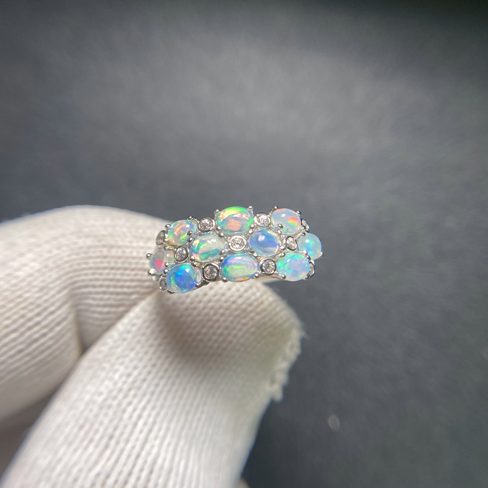 Elegant สีขาวธรรมชาติแหวนโอปอล - Birthstone Ring Set บทวิจารณ์และราคา