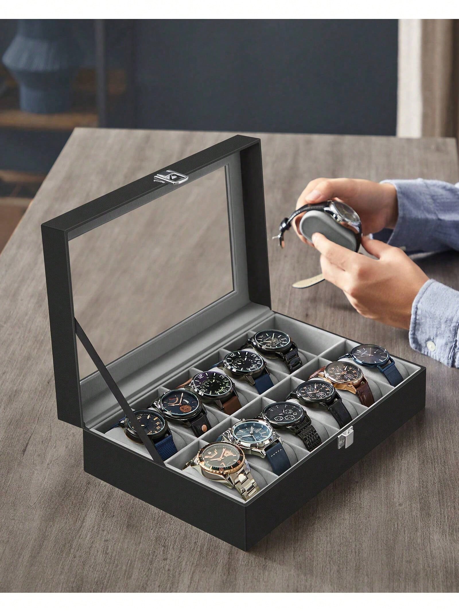 กล่องเก็บนาฬิกาแบบล็อคได้ 12 ช - Watch Display Box บทวิจารณ์และราคา