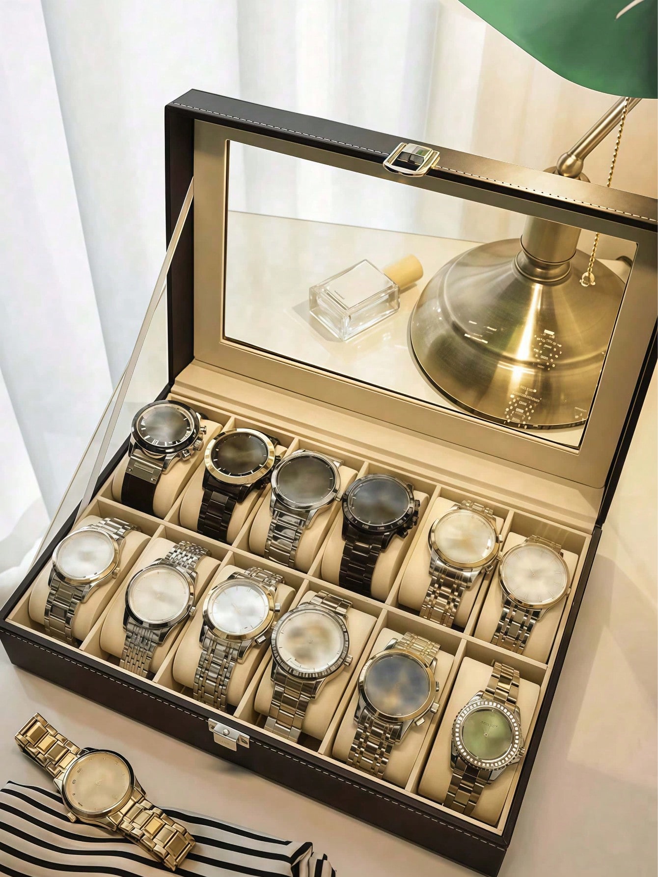 กล่องใส่นาฬิกาหนังพร้อมกุญแจล็ - Jewelry Watches Men บทวิจารณ์และราคา