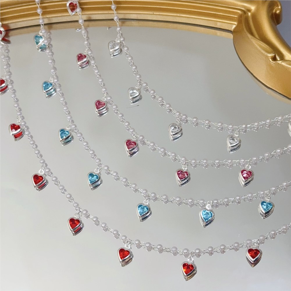 โซ่ทองเหลืองรูปหัวใจคริสตัลสีช - Crystal Choker Necklace บทวิจารณ์และราคา