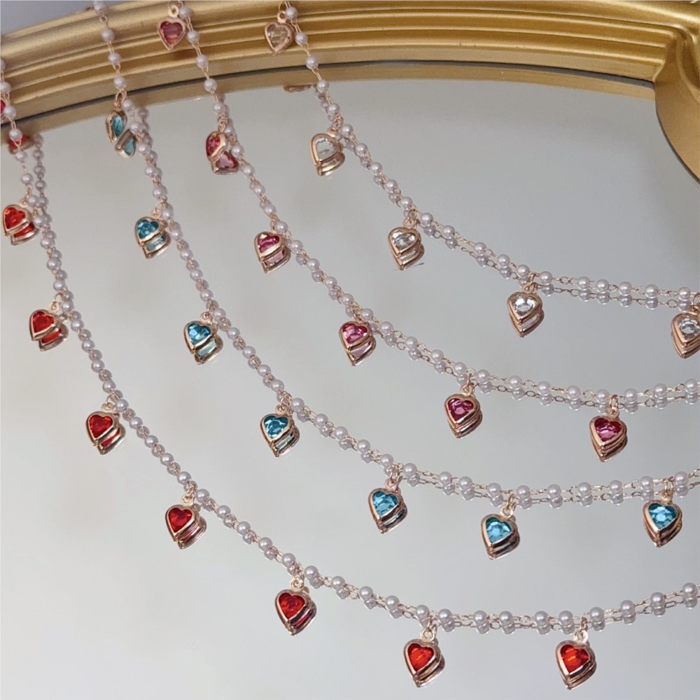 โซ่ทองเหลืองรูปหัวใจคริสตัลสีช - Crystal Choker Necklace บทวิจารณ์และราคา