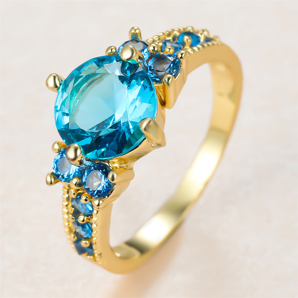 Aqua Blue คริสตัลรอบหินหมั้นแห - Birthstone Ring Set บทวิจารณ์และราคา