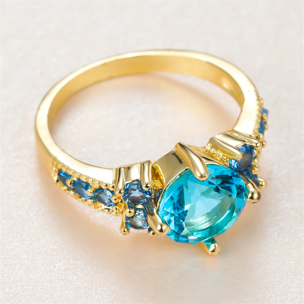 Aqua Blue คริสตัลรอบหินหมั้นแห - Birthstone Ring Set บทวิจารณ์และราคา