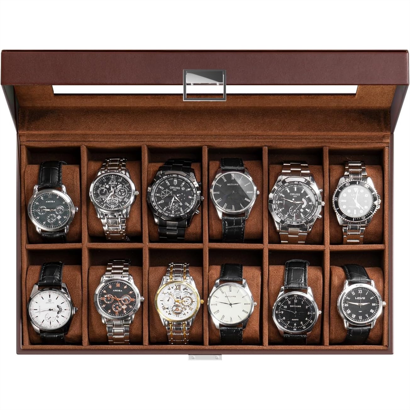 กล่องใส่นาฬิกา 12 ช่องพร้อมฝาแ - Watch Display Box บทวิจารณ์และราคา