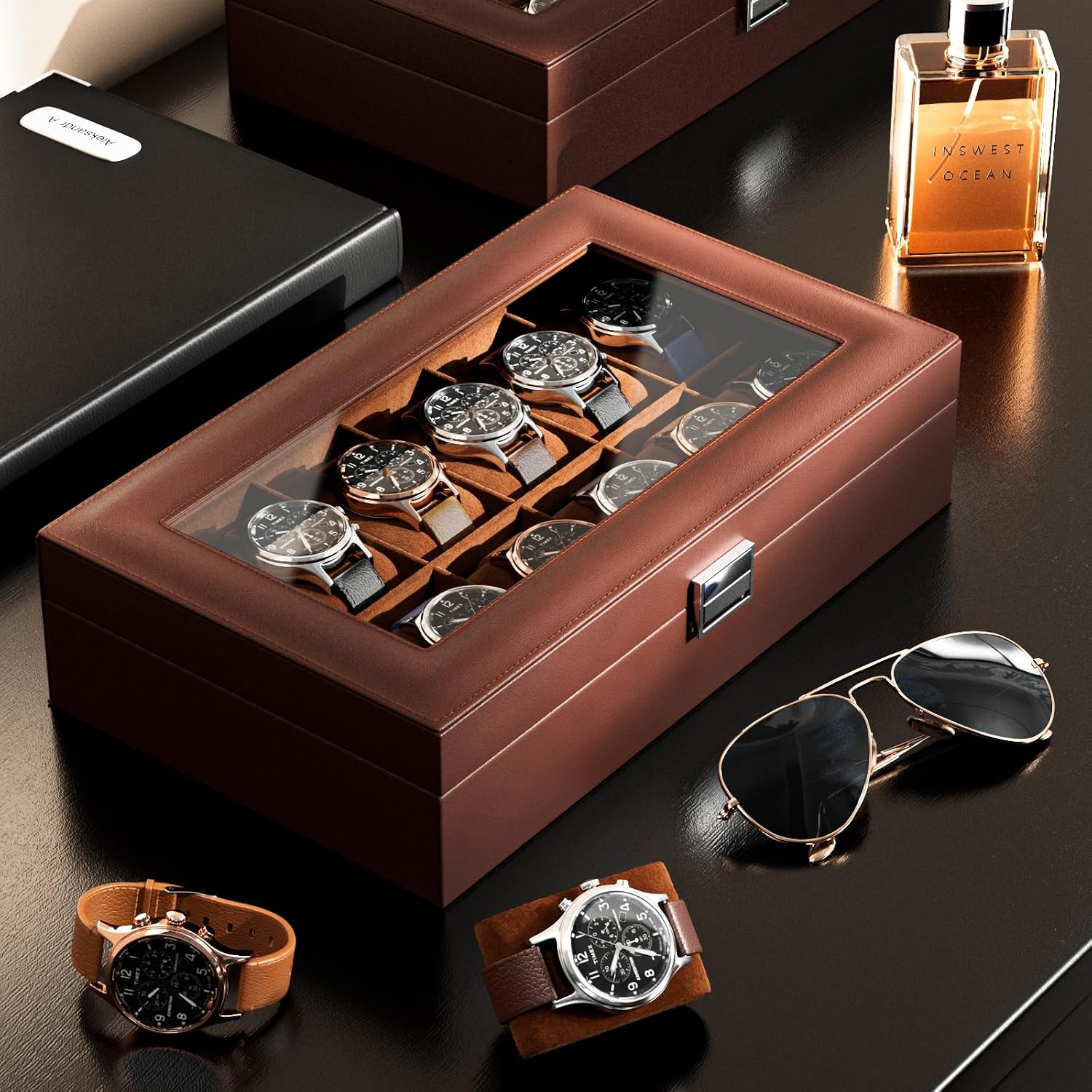 กล่องใส่นาฬิกา 12 ช่องพร้อมฝาแ - Watch Display Box บทวิจารณ์และราคา